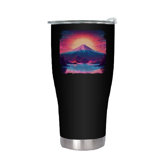 Mount Fuji Sight Aesthetic Japan Vaporwave Volcano Stainless Steel Tumblers