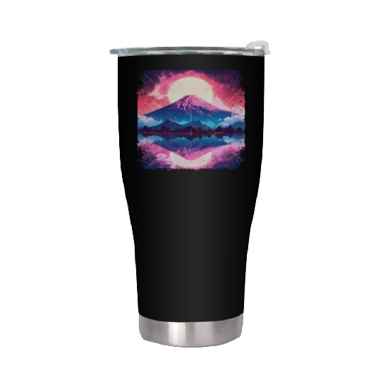 Mount Fuji Vaporwave Aesthetic Japan Sight Volcano Stainless Steel Tumblers