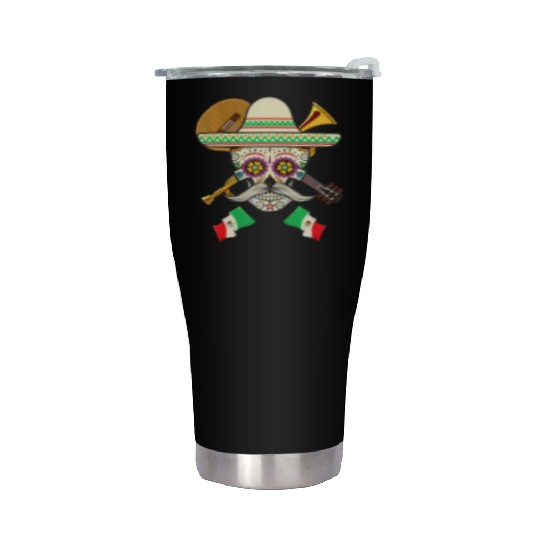Sugar Skull Guitar & Sombrero Mexican Fiesta Stainless Steel Tumblers