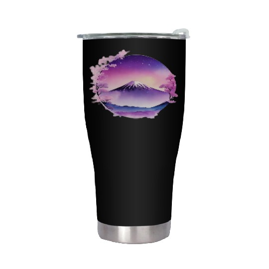 Japan Mount Fuji Dreamy Lo-Fi Style Retro Purple Stainless Steel Tumblers