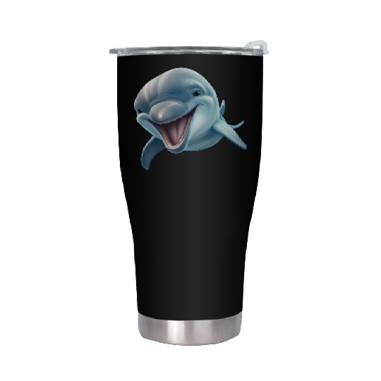 Sunny Delphinia: Joyful Dolphin's Paradise Stainless Steel Tumblers
