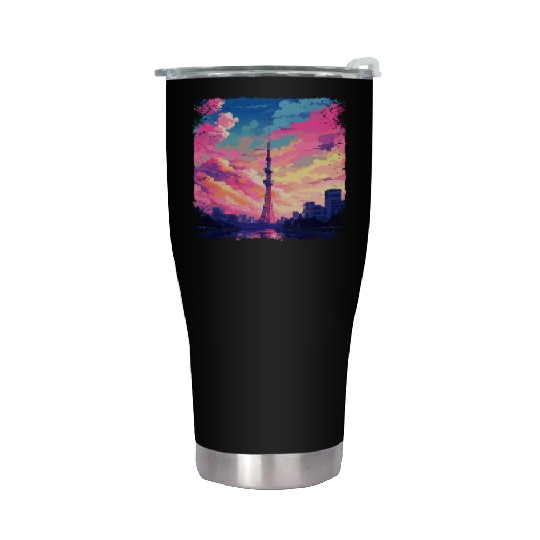 Vaporwave Skytree Tokyo Aesthetic Japanese Sight Stainless Steel Tumblers