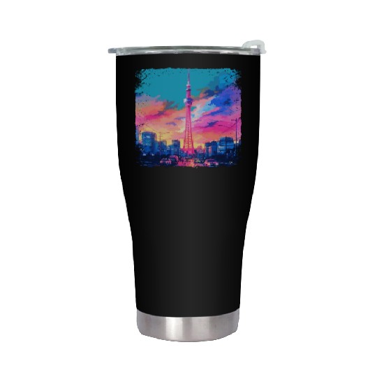 Aesthetic Japanese Skytree Tokyo Vaporwave Sight Stainless Steel Tumblers
