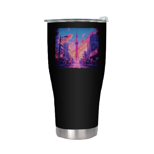Vaporwave Aesthetic Japanese Skytree Tokyo Sight Stainless Steel Tumblers