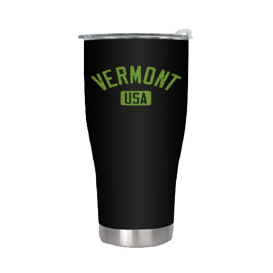 Vermont Usa Arched Text Distressed Lime Green Prin Stainless Steel Tumblers