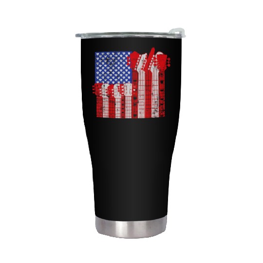 American Flag Guitar Patriotic Funny Stainless Steel Tumblers