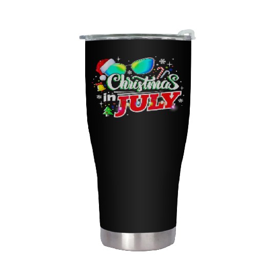 Christmas In July Santa Hat Sunglasses Summer Stainless Steel Tumblers