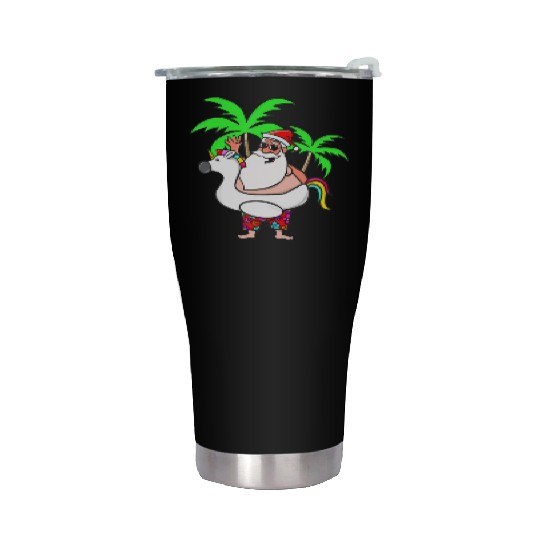 Christmas In July Santa on Vacation Unicorn Pool Stainless Steel Tumblers