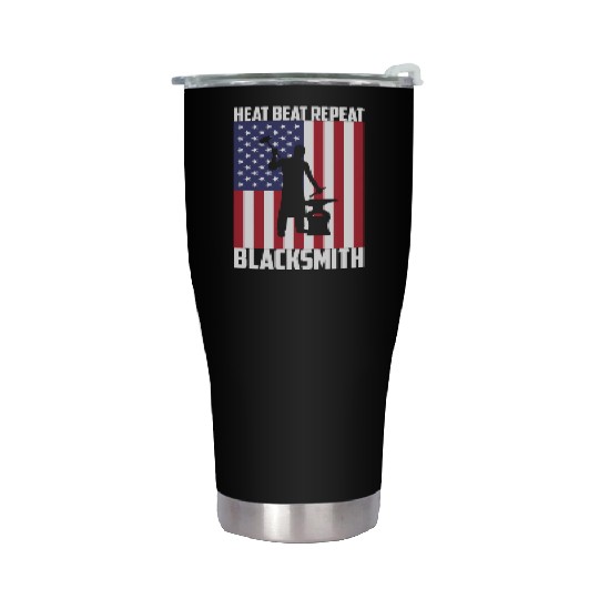 Blacmith Heat Beat Repeat Usa Flag Patriotic Blacm Stainless Steel Tumblers