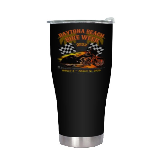 Daytona Beach Bike Week 2023 Checkered Flag Front Stainless Steel Tumblers