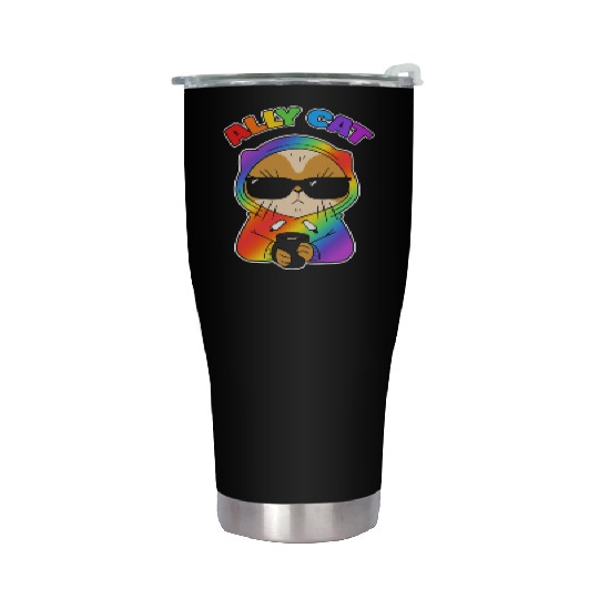 Ally Cat Rainbow LGBT Pride Month Feline Animal Stainless Steel Tumblers