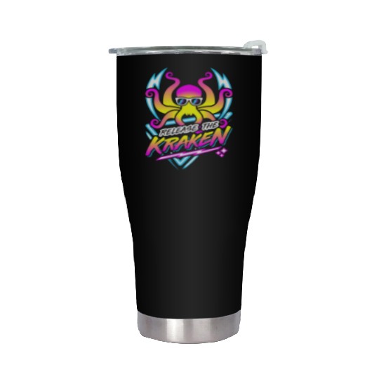 Release The Kraken Retro Neon Synthwave 80s 90s Stainless Steel Tumblers