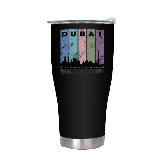 Black Colorful Dubai The Leading City in the World Stainless Steel Tumblers