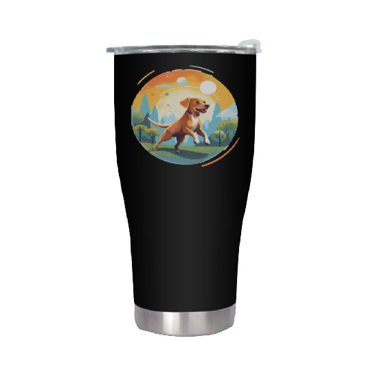 Joyful Dog in Summer Park Stainless Steel Tumblers
