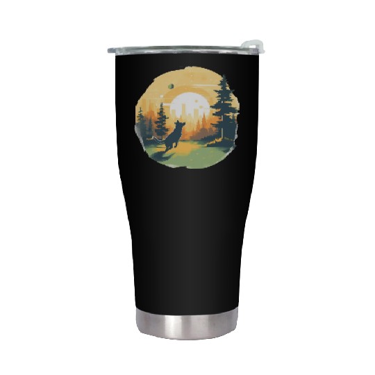 Joyful Dog in Summer Park Stainless Steel Tumblers