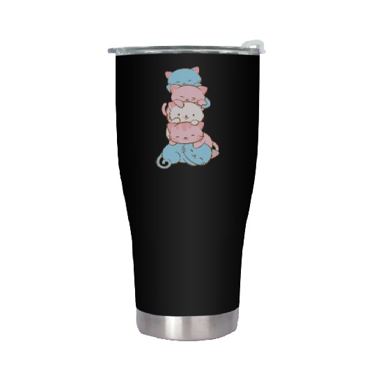Transgender Pride Flag Cute Kawaii Cats Subtle Stainless Steel Tumblers