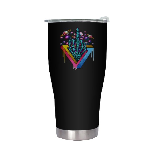 Trippy skeleton middle finger Stainless Steel Tumblers