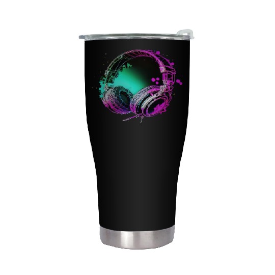 Neon DJ Headphones - Rainbow Rave Graffiti Art Stainless Steel Tumblers