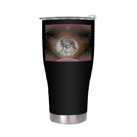 Sacred Jesus with Crown of Thorns Illustration Stainless Steel Tumblers