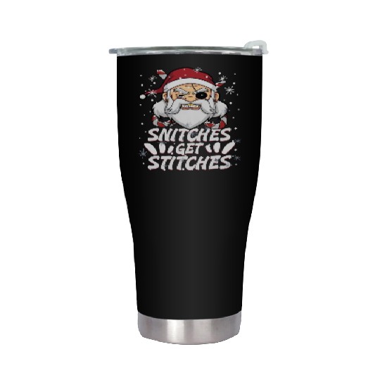 Snitches Get Stitches Santa Hat Funny Santa Pirate Stainless Steel Tumblers