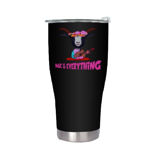 Hippie Goat with flowers on head, playing guitar Stainless Steel Tumblers