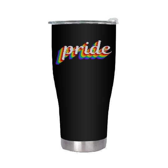Happy Pride Rainbow Multi Color Gay Lesbian Lgbtq Stainless Steel Tumblers