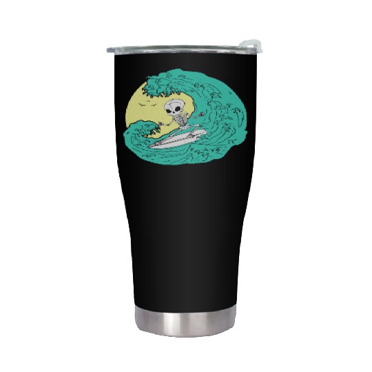 Skeleton surfing on Wave Stainless Steel Tumblers