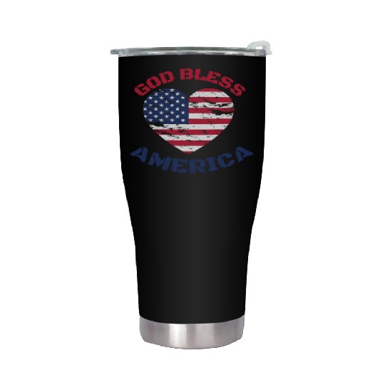 God Bless America, Heart Flag Shape. Stainless Steel Tumblers