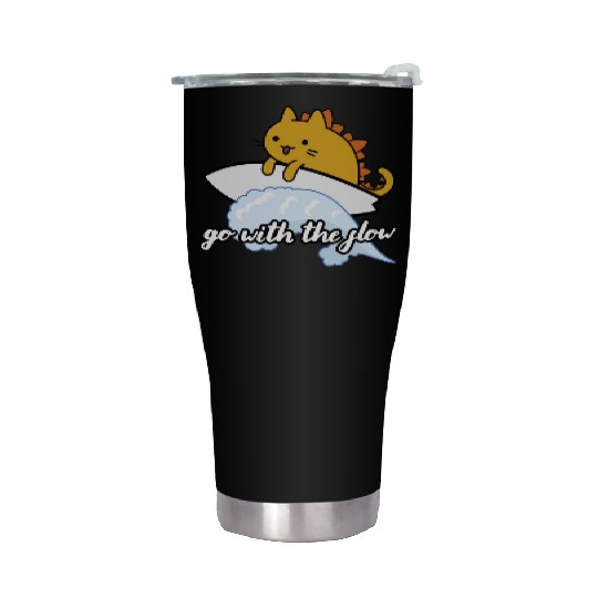 Catzilla Surfer Surf Lover Go With The Flow Stainless Steel Tumblers