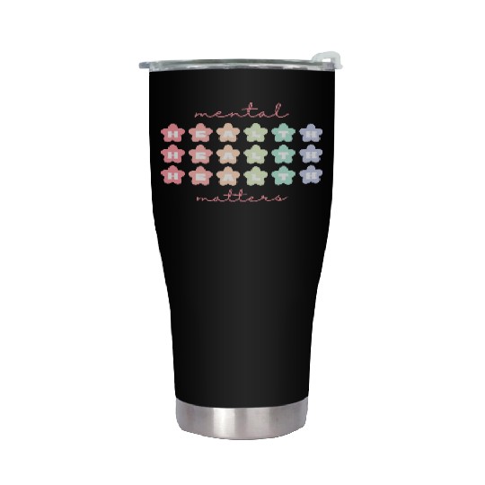 Mental Health Matters Retro Flowers Pastel Rainbow Stainless Steel Tumblers