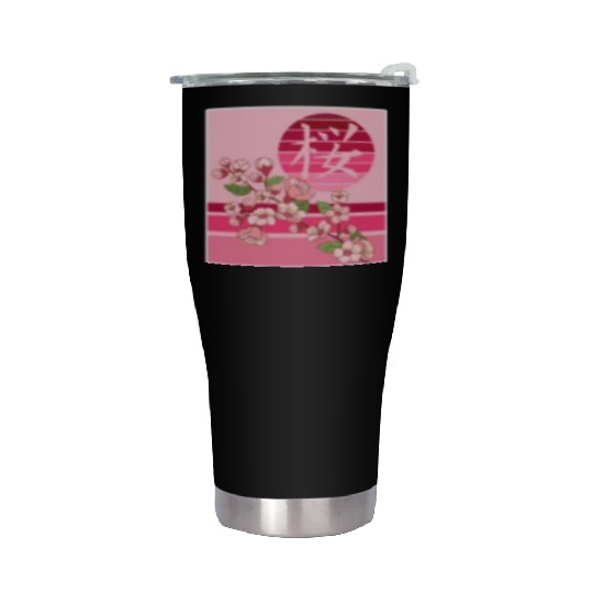 Cherry Blossom Stainless Steel Tumblers, Sakura Flowers Kanji Pocket