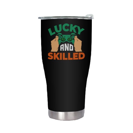 Lucky And Skilled Funny Irish Gamer Video Game Stainless Steel Tumblers