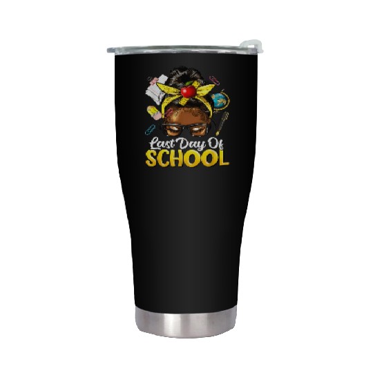 Teacher Black Afro African American Women Last Day Stainless Steel Tumblers