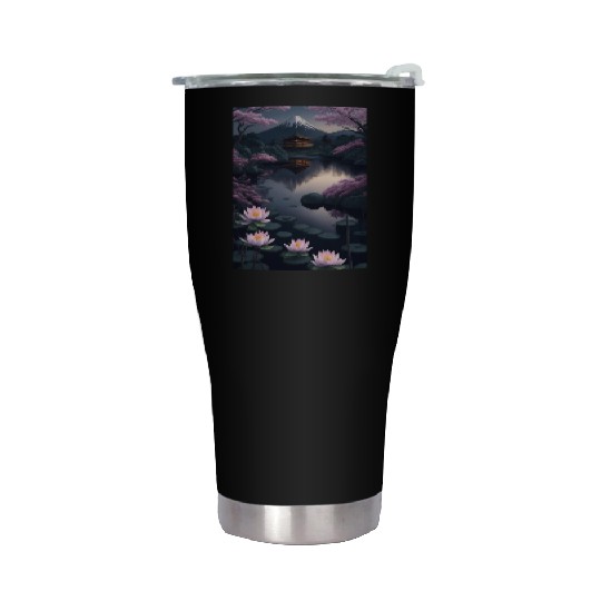 Asia Landscape by night Serene Mount Fuji Stainless Steel Tumblers
