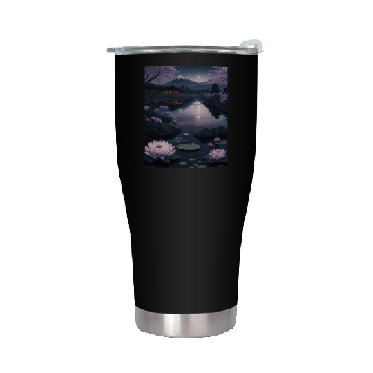 Asia Landscape by night Serene Mount Fuji Stainless Steel Tumblers