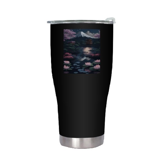 Asia Landscape by night Serene Mount Fuji Stainless Steel Tumblers