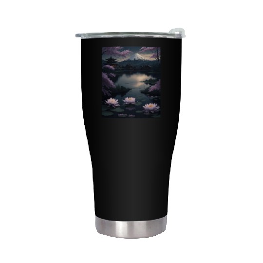 Asia Landscape by night Serene Mount Fuji Stainless Steel Tumblers