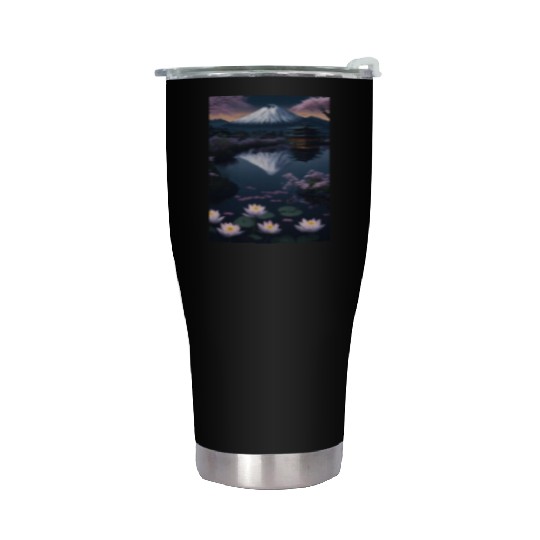 Asia Landscape by night Serene Mount Fuji Stainless Steel Tumblers