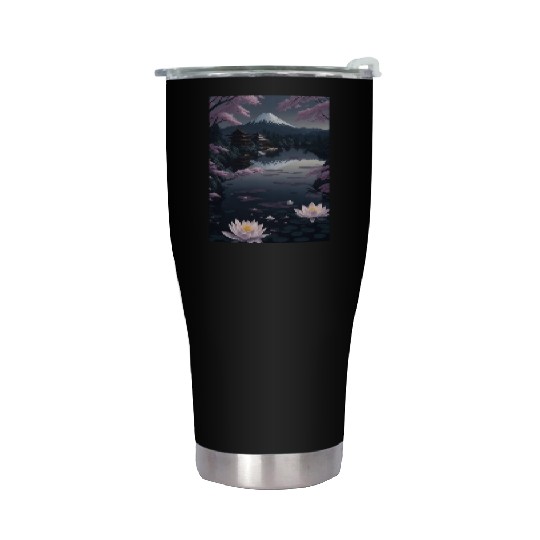 Asia Landscape by night Serene Mount Fuji Stainless Steel Tumblers
