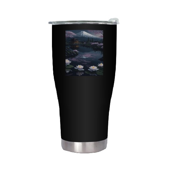 Asia Landscape by night Serene Mount Fuji Stainless Steel Tumblers