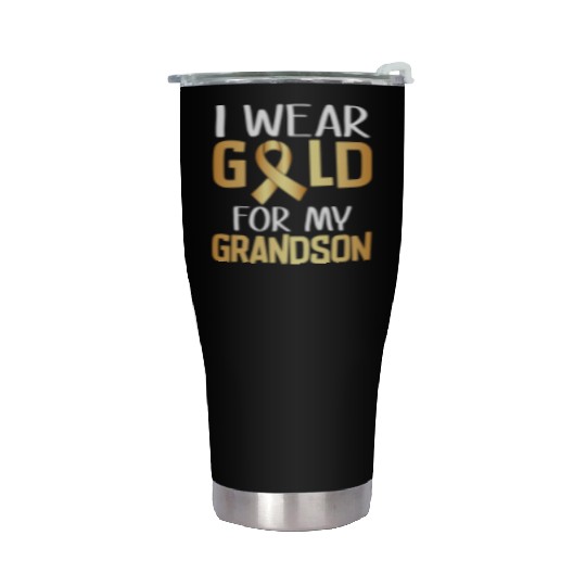 I Wear Gold For My Grandson Childhood Cancer Stainless Steel Tumblers