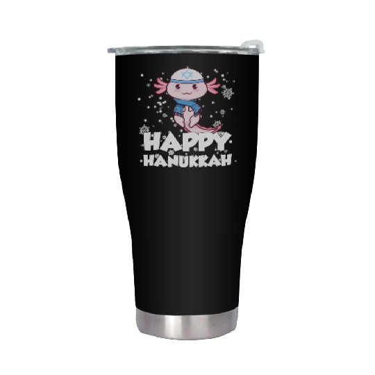 Happy Hanukkah Axolotl Kawaii Cute Axolotl Lover Stainless Steel Tumblers