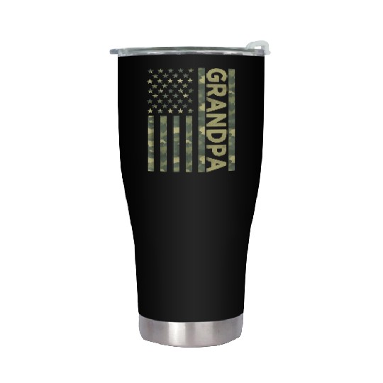 Proud Grandpa Camouflage American Us Flag Camo Stainless Steel Tumblers