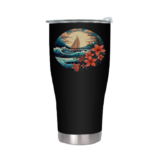Sailing Ship Sailing Orchids Flowers Sailboat Stainless Steel Tumblers