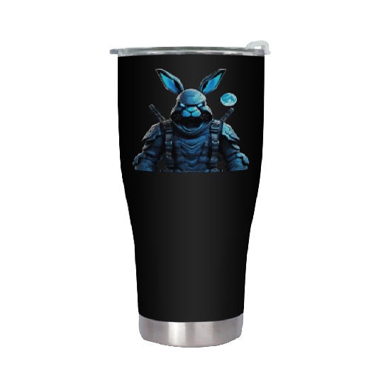 Cyber Ninja Hare: Blue-Grey Fierceness Unleashed Stainless Steel Tumblers