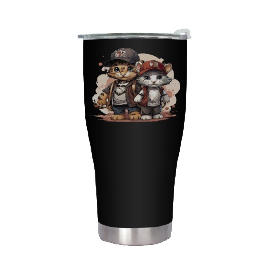 Cute Cats Going Back to School Stainless Steel Tumblers