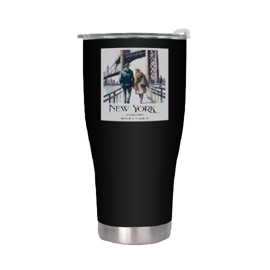 Watercolor painting loving couple in New York City Stainless Steel Tumblers