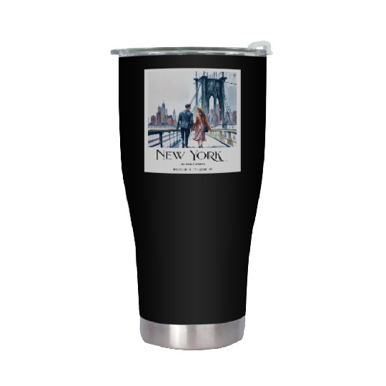Watercolor painting loving couple in New York City Stainless Steel Tumblers