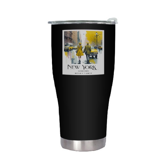 Watercolor painting loving couple in New York City Stainless Steel Tumblers