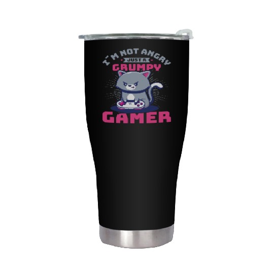 Gaming, Gaming, Video Game, Grumpy Cat Gamer Stainless Steel Tumblers